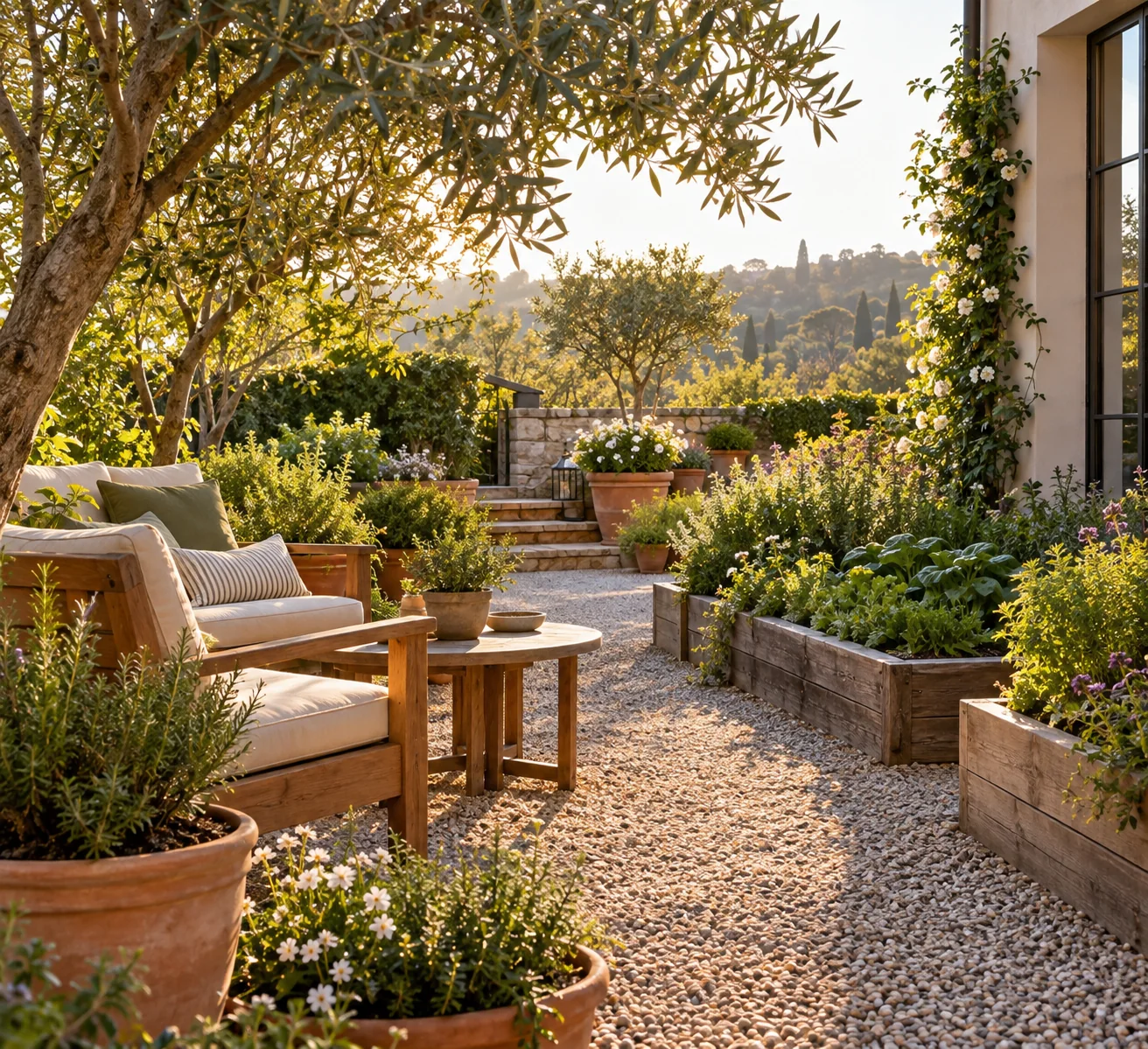 Inviting patio and herb garden